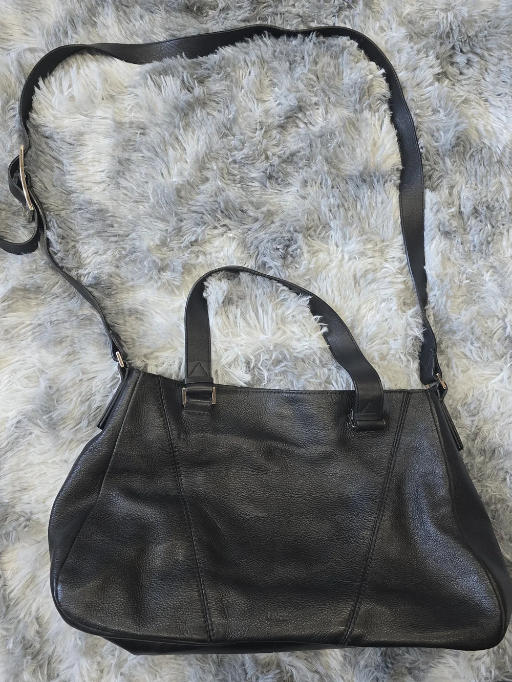 Vince Black Leather Shoulder Tote with Adjustable Strap